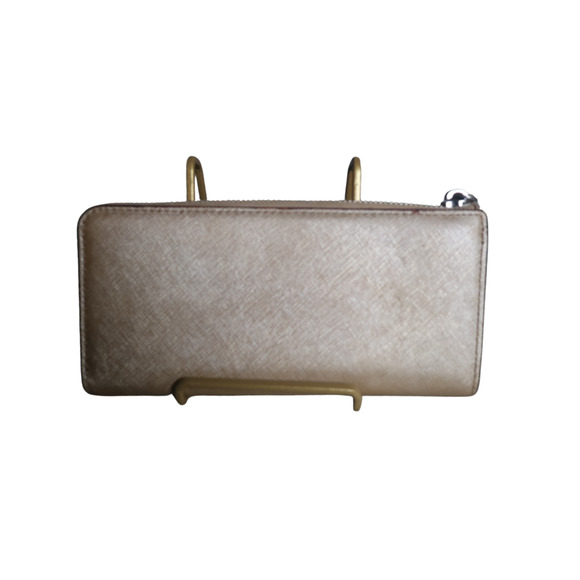 Coach Leather Zip-Around Bifold Wallet Gold with Front Slip Pocket 8 Card Slots - Picture 2 of 8